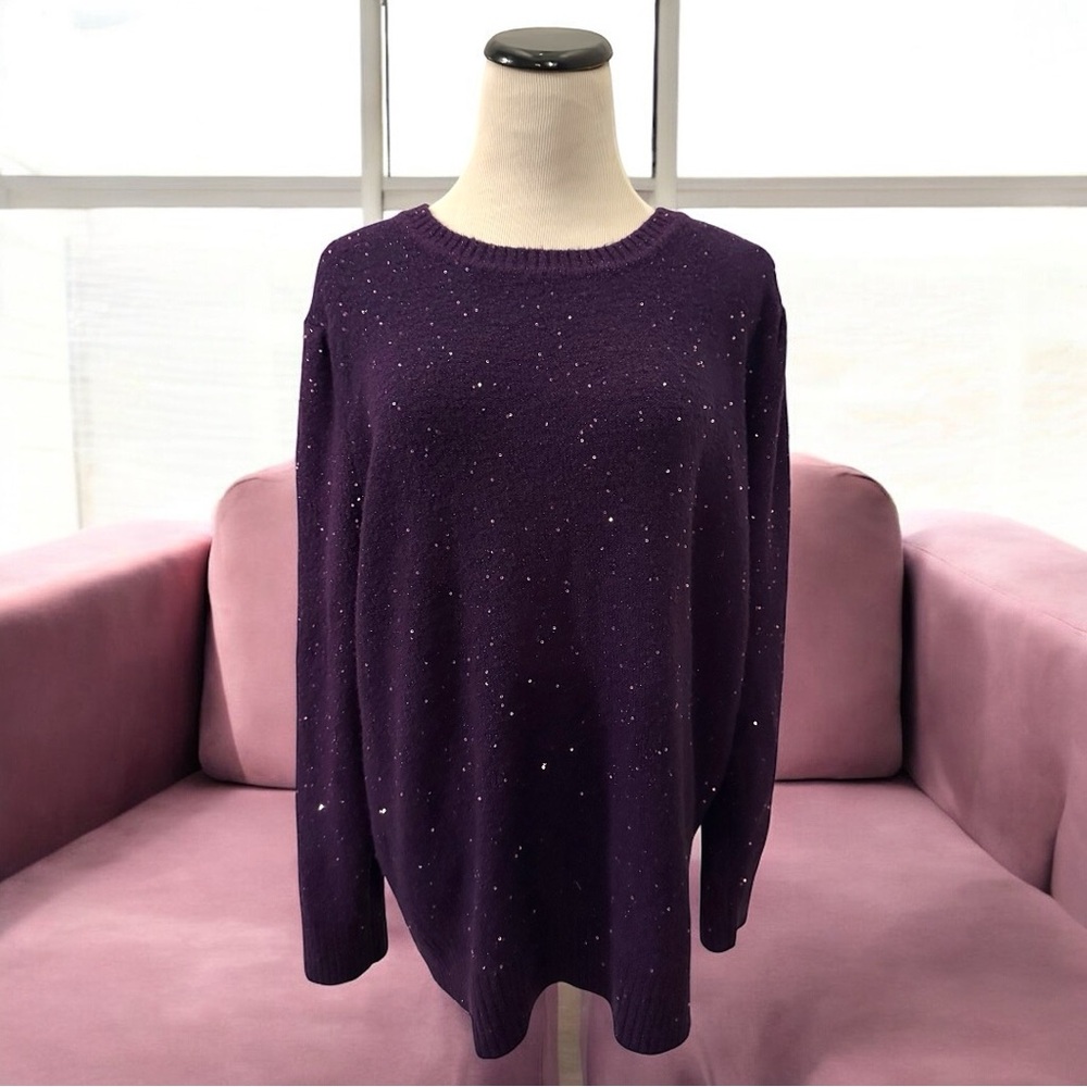 Liz Claiborne XL Purple Sequin Sweater Holiday Fall Winter Christmas
